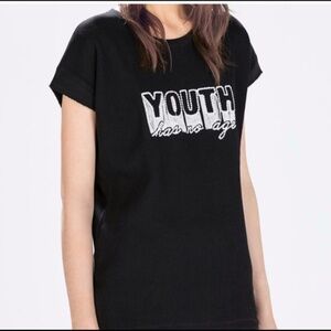 ZARA Black Cap Sleeve Top “Youth Has No Age”